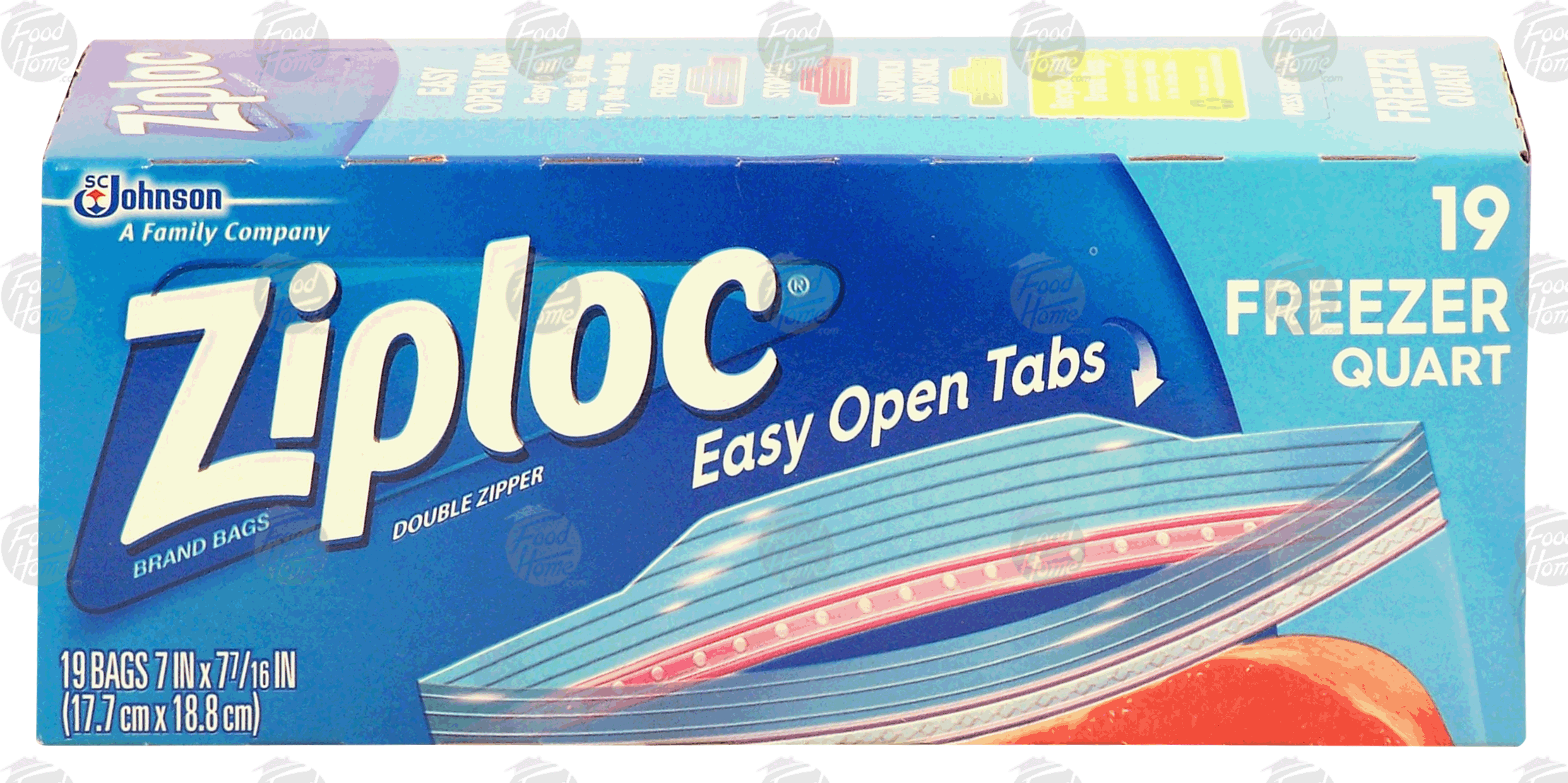 Ziploc  double zipper quart size freezer bags, easy open tabs, 7 in x 7 7/16 in Full-Size Picture